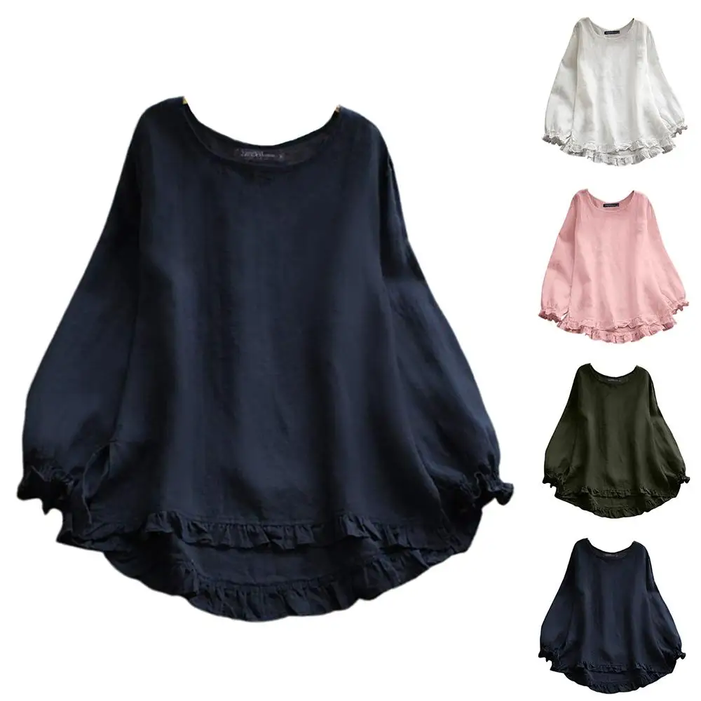 

Женская блузка с длинным рукавом и оборками по краям