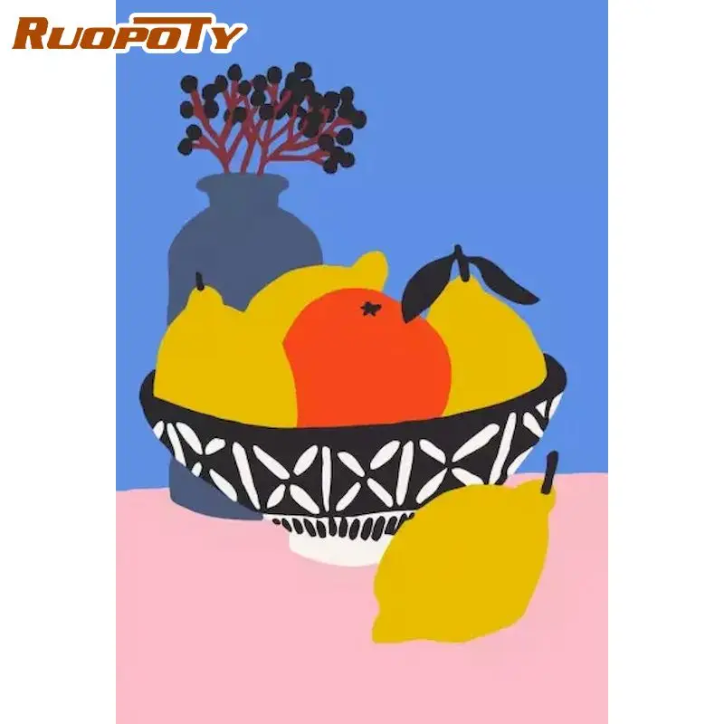 

RUOPOTY Acrylic Paint By Numbers Fruit Oil Painting By Numbers Kits Framed DIY HandPainted Oil Drawing On Canvas Home Decor