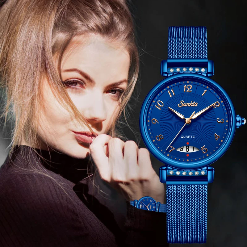 Reloj Mujer женские часы Голубой бриллиант часы Для женщин Водонепроницаемый часы Повседневное модные женские туфли Часы Montre Femme Zegarek Damski+ коробка