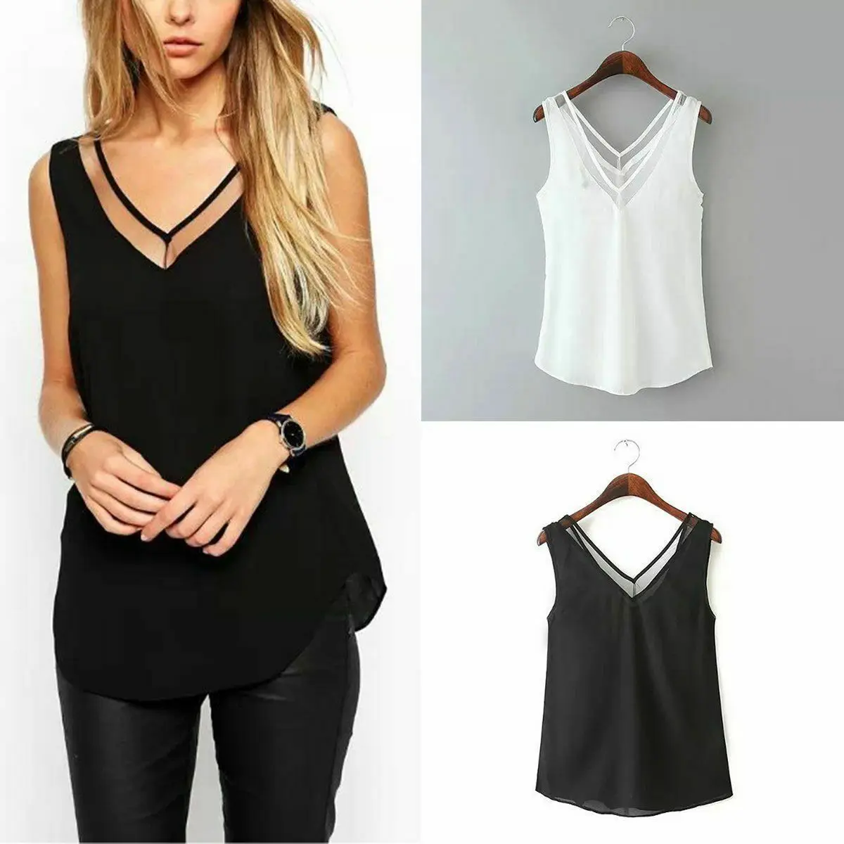 

Fashion Chiffon Slim Loose V-neck Sleeveless Vest Shirt Top for Women Girls