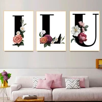 nordic style a z black alphabet flower english letter pop canvas paintings posters and prints wall art pictures for living room
