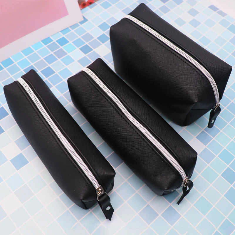 Черный чехол для карандашей из искусственной кожи школьный девочек большой