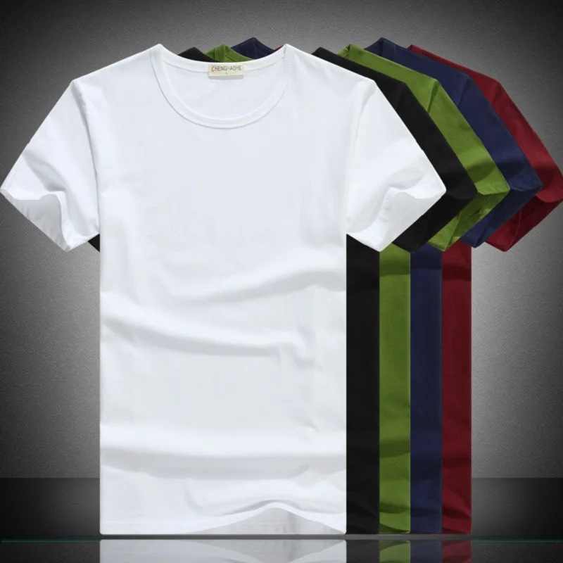 2020 New Mens Summer Round Neck T-sShirt Solid Color Mens Short-sSleeved Slim T-Shirt Top Mens White T-shirt