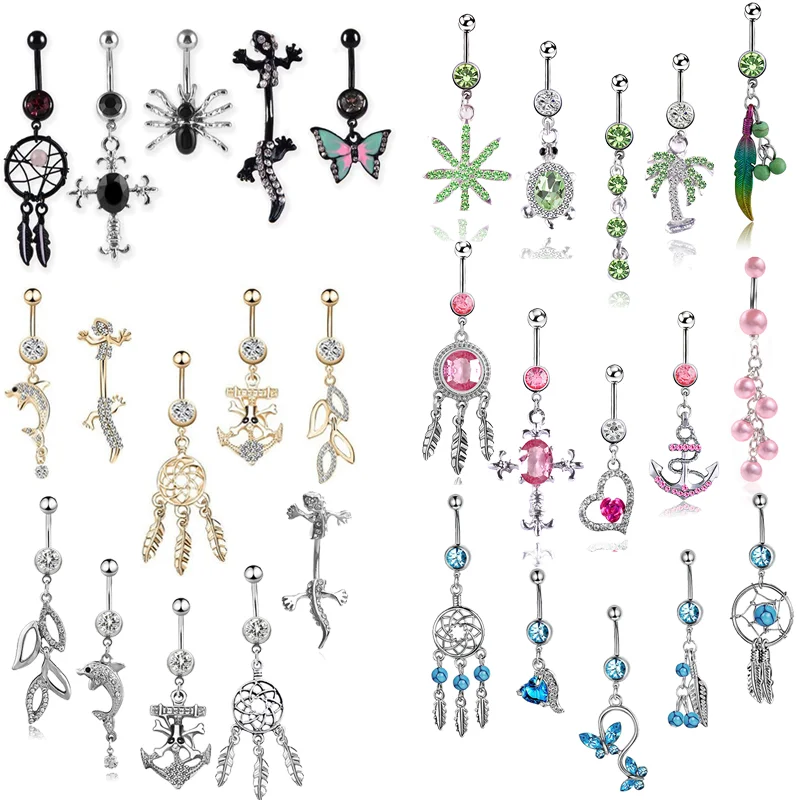 

Cross Belly Button Piercing Ring Lot Flowe Butterfly Navel Piercing Ring Gold Shape Umbilical Chain Ring Dolphin Navel Ring Set