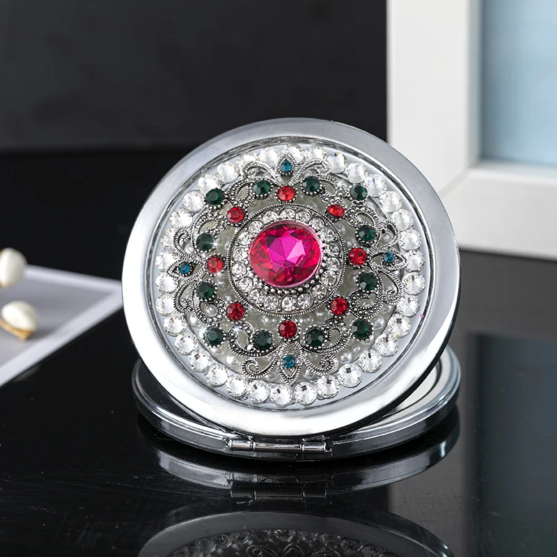 Foldable Magnifying Mirror Makeup Vintage Flower Handheld mirror Women Christmas Gifts Mini Pocket Beauty Cosmetic | Зеркала для