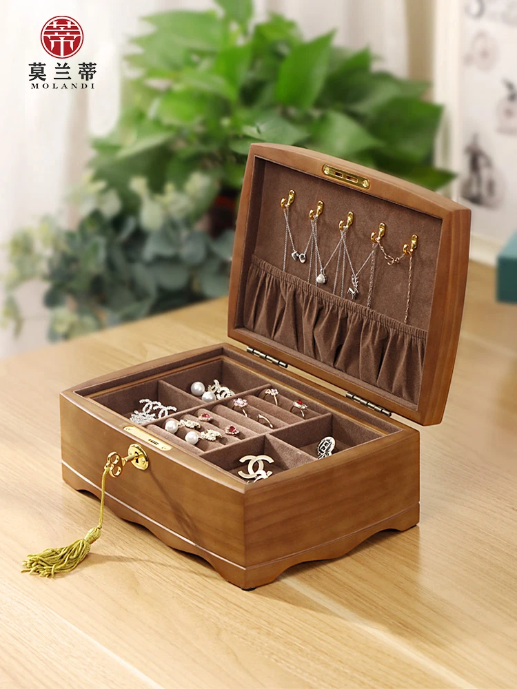 Vintage Solid Wood Jewelry Box, Chinese Style Earrings, Necklaces, High-end Watches, Jewelry, Quality Storage Boxes