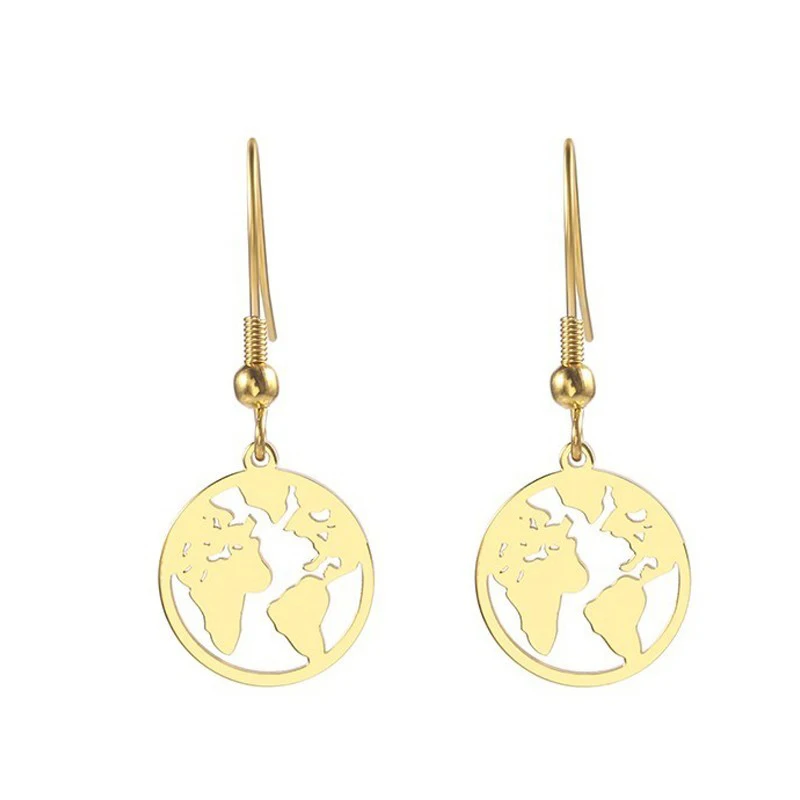 Серьги подвески женские из нержавеющей стали с изображением карты