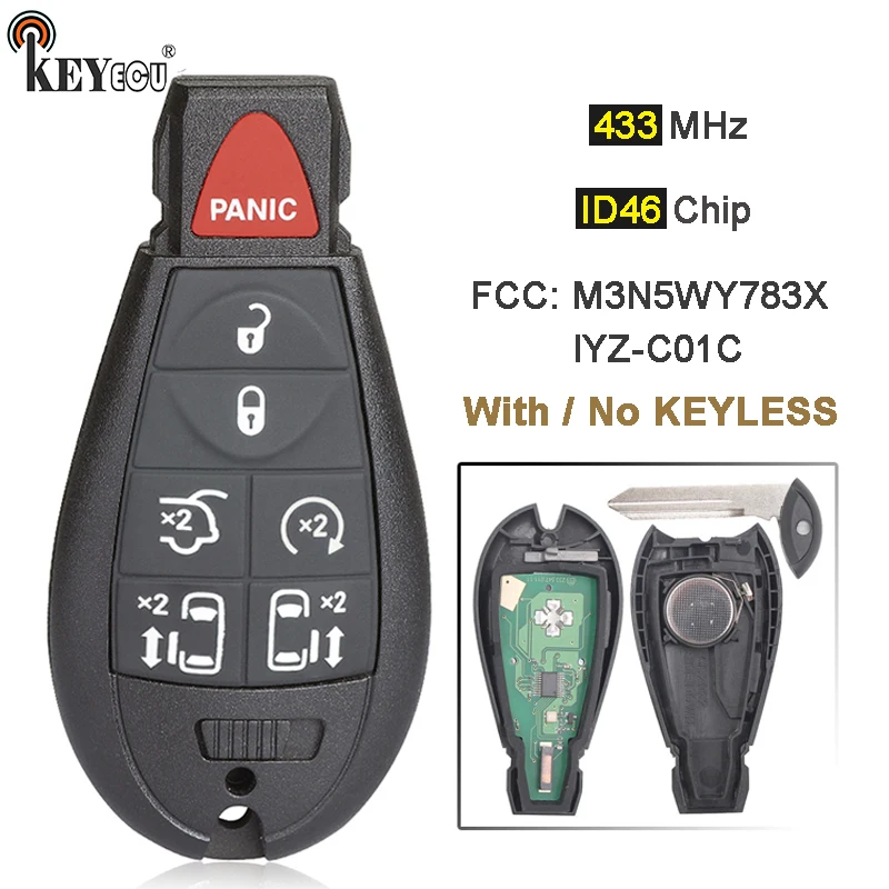 

KEYECU 433MHz ID46 Chip M3N5WY783X / IYZ-C01C Keyless-Go Smart Remote Key Fobik Fob for Chrysler Jeep Dodge Ram Trunk 2008-2014