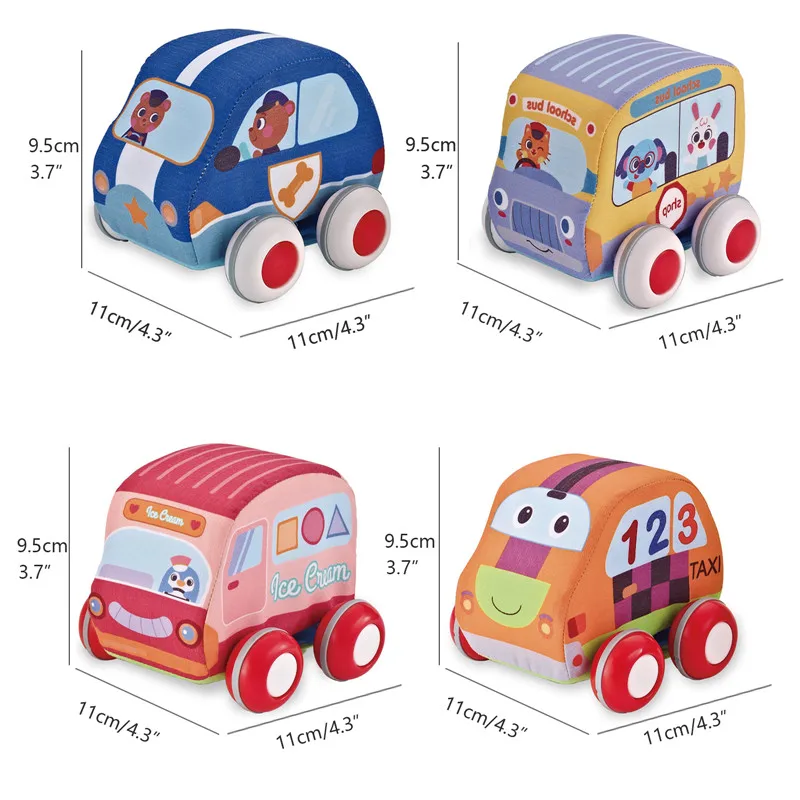 

Baby Toys 9 12 Months Up Plush Car Toy Pull-Back Vehicle Soft Baby Toy Set 4 Cars 1 Year Baby Boy Toys