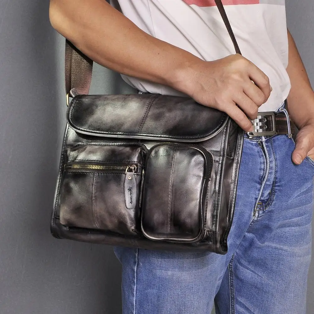 Кожаная дизайнерская повседневная сумка мессенджер через плечо для мужчин