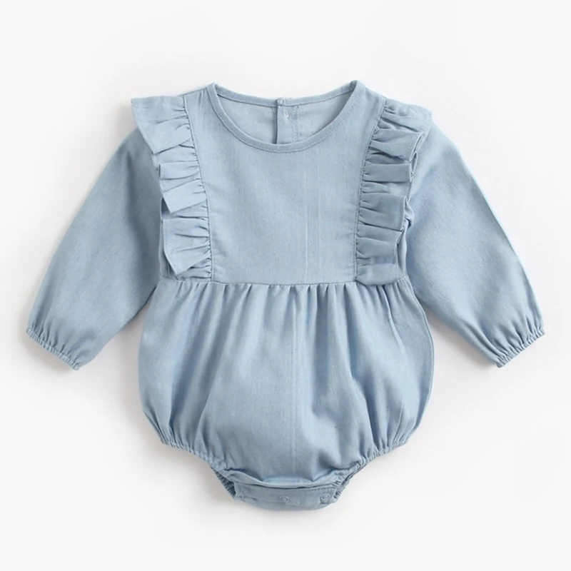 Newborn Baby Girls Cowboy Long Sleeve Clothes Rompers New 2020 Spring Autumn Toddler Triangle Jumpsuits 0-3Yrs | Детская одежда и