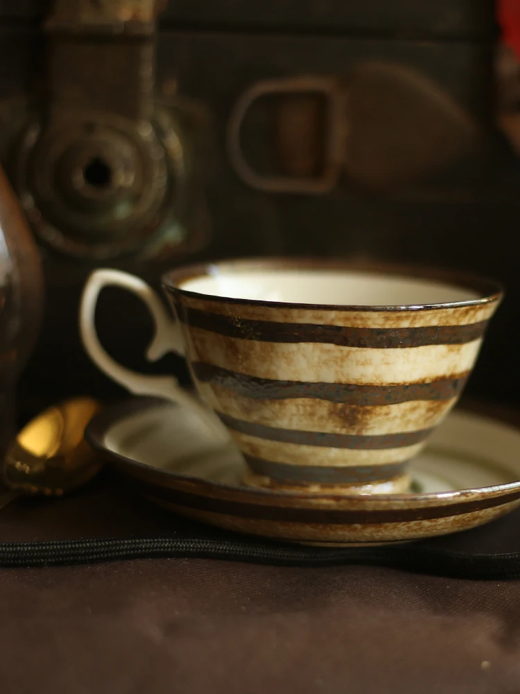 

Creative Handmade Cups Saucer Set Pattern Latte Simple Japanese Retro Coffee Cup Mug Porcelain Canecas Kitchen Supplies DG50BD
