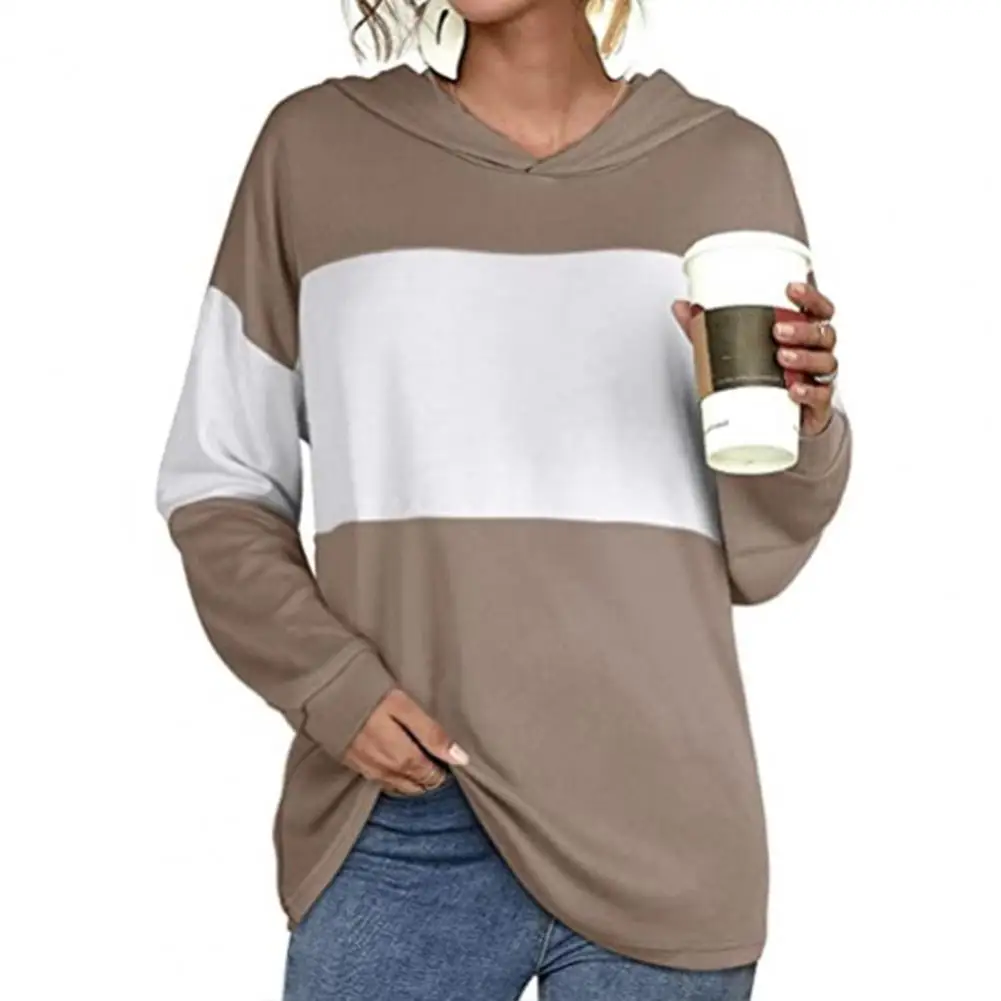 

Patchwork Ribbed Cuffs Women Sweatshirt Autumn Winter Hooded Long Sleeve Casual Women Hoodie Tops Streetwear Oversize