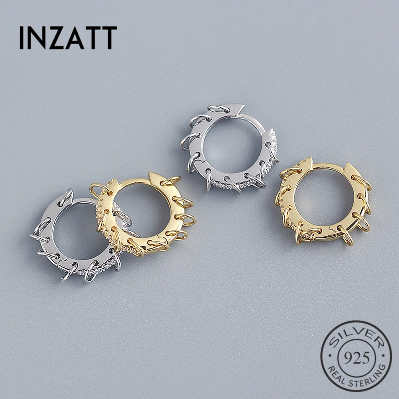 

INZATT Real 925 Sterling Silver Round Zircon Huggies Hoop Earrings For Fashion Women Party Bohemian Fine Jewelry Accessories