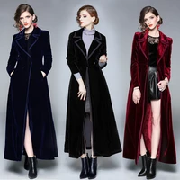 womens coat winter designer women vintage notched collar wrap black velvet maxi coat thick warm long trench coat outwear 905i