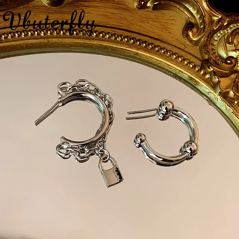 

Stainless Steel Padlock Dangle Earrings Gold-plated Punk Jewelry for E Girl Boy Small Pendant Lock Earrings Hoop PADLOCK #FT37B3