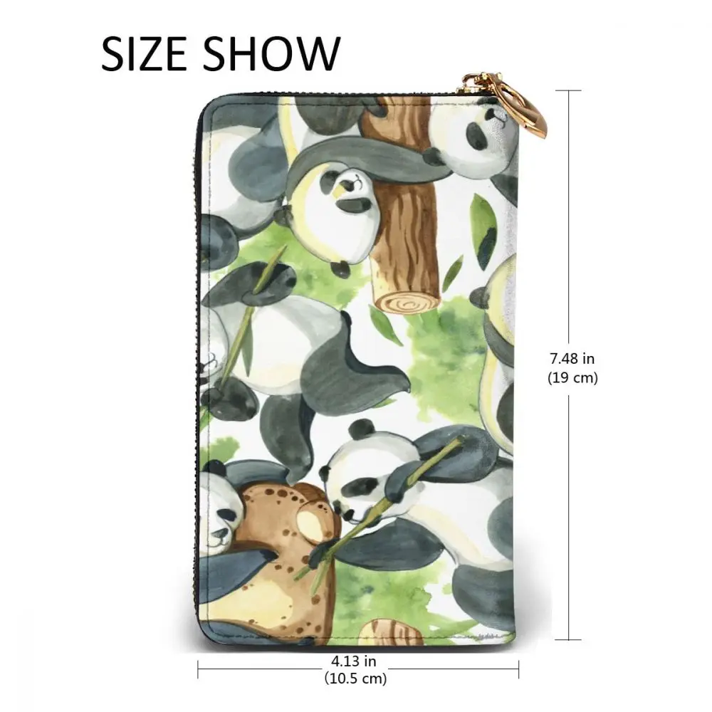 

Long Clutch Wallet Cute Panda With Green Splash And Leaves Large Capacity Leather Purse Zipper Pocket Card Holder for Woman Man