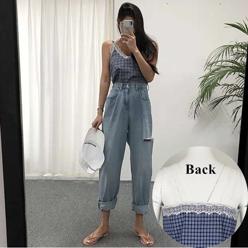 

Arrival womens sexy lace plaid crop top 2018 new summer top camisetas mujer Femme lady cropped camisa feminina tank top women