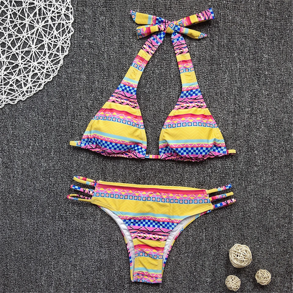 

Retro Swimsuit Bikinis Women Thong Bikini Beach Wear Bather Push Up Sexy Women Bikini Set Swimming Suits Triangle Swimwear