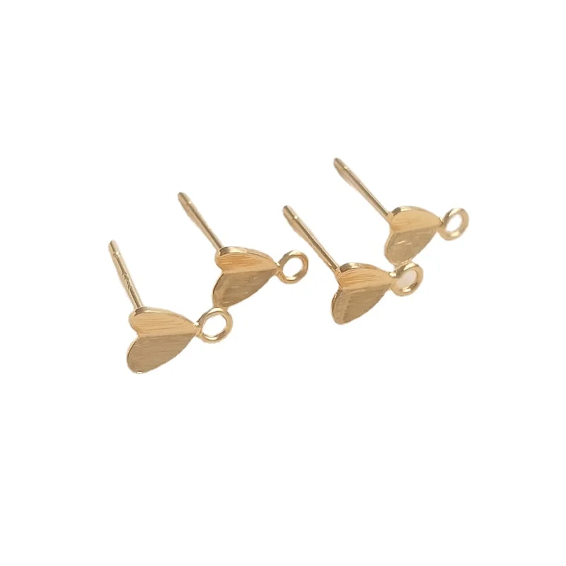 1 Pair 14K Gold Drawing Small Peach Heart with Rings Love Stud Earrings 925 Silver Needle Handmade DIY Ear Material | Украшения и