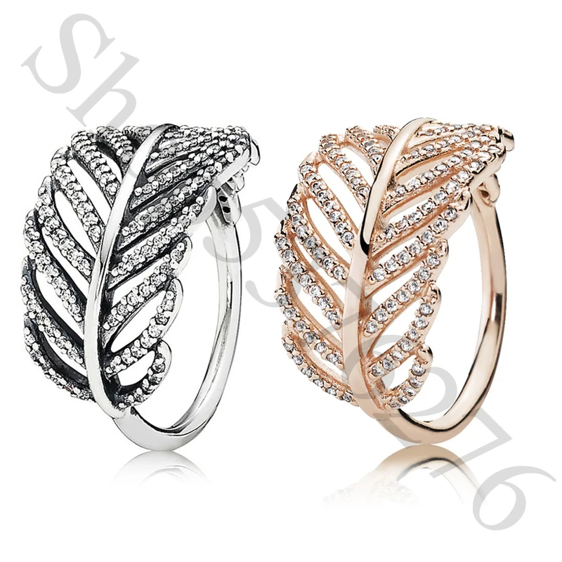 Подлинный 925 пробы серебряный оригинальный светильник в виде перьев кольцо