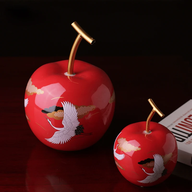 New Chinese Creative Red Apple Pear Figurine Living Room TV Cabinet Xiangyun Crane Feng Shui Ornaments Home Decoration Crafts | Дом и сад