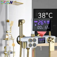 white gold thermostatic shower set led screen display temperature digital shower system quality brass bathroom shower mixer tap