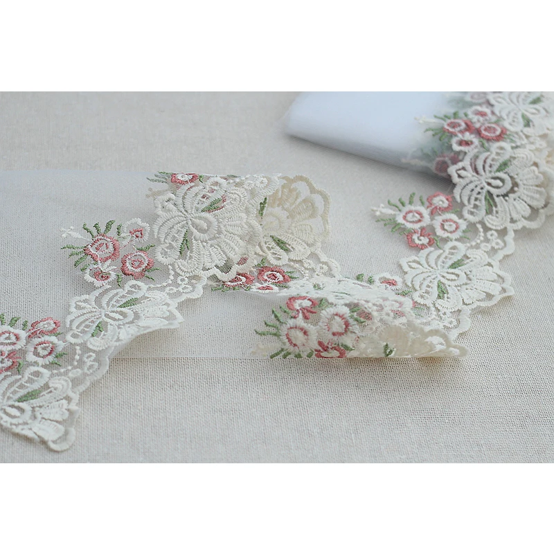 2 ярдов/партия изысканная вышитая кружевная отделка Цветочная ткань