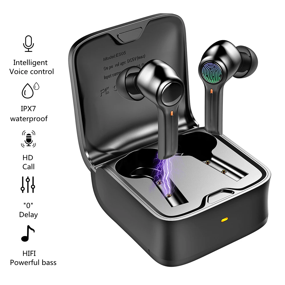 Wireless Headphones Bluetooth 5.1 TWS Hifi Earphones ES05 Leather Sport IPX7 Noise Reduction Earbuds And HD Mic Gaming Headset