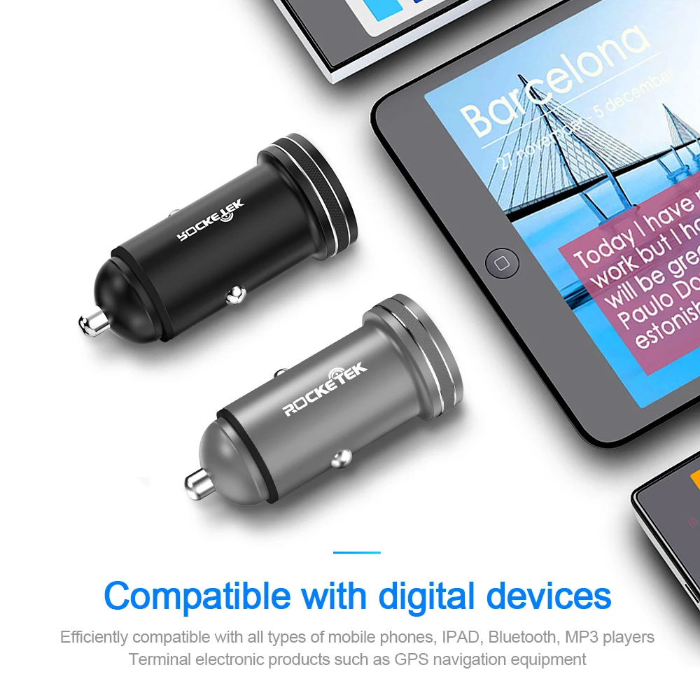 Rocketek Metal USB автомобильное зарядное устройство для планшета мобильного телефона GPS