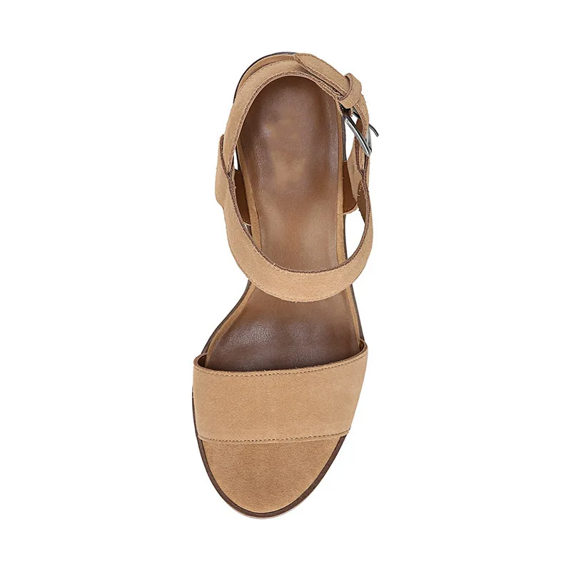 

Camel High Chunky Heels Women Sandals Open Toe Buckle Strap Large Size 14 15 Ladies Summer Fashion Flock Mature Sexy Shoes FSJ