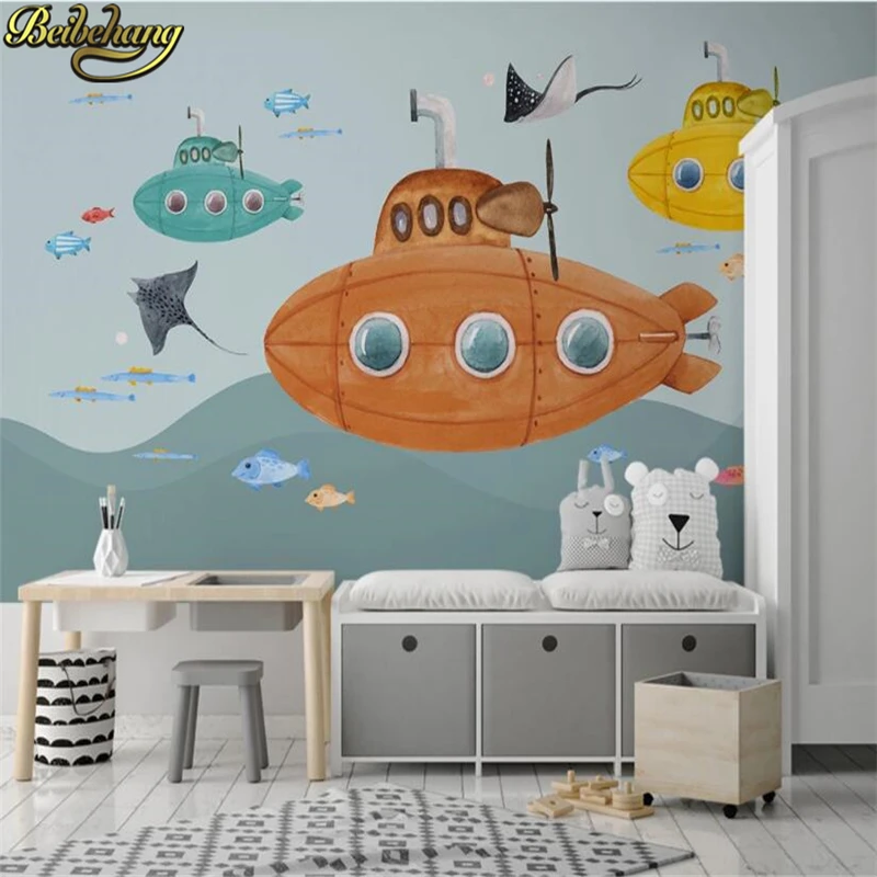 

beibehang custom Cartoon submarine underwater world photo mural wallpaper boy children's room background wall paper home decor