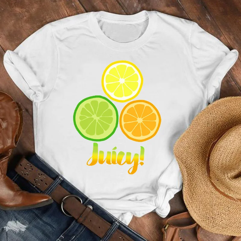 Женская мультяшная одежда 90 х лимон апельсин модная рубашка с фруктами футболка