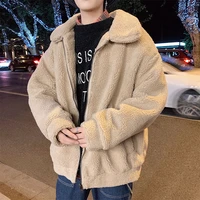 winter lamb hair jacket men warm fashion parka men thicken plush short coat man streetwear loose cotton clothes male s 5xl