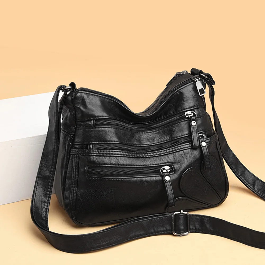

Women Soft PU Leather Solid Color Shoulder Bags Multi-Layer Classic Crossbody Bag Luxury Designer Zipper Vintage Handbags 2021