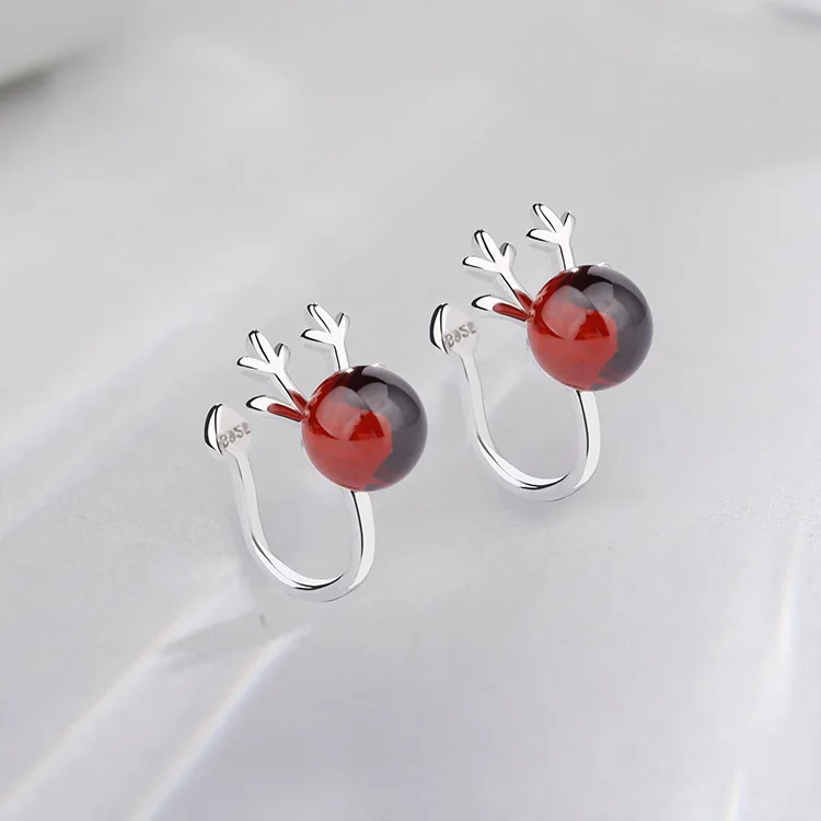 

Original design red garnet antler ear clip s925 silver without pierced ear bone clip 2021 fashion DIY jewelry gift Free shipping