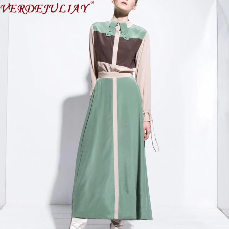 Женское офисное платье трапеция VERDEJULIAY мятно зеленое миди с воротником и пряжкой