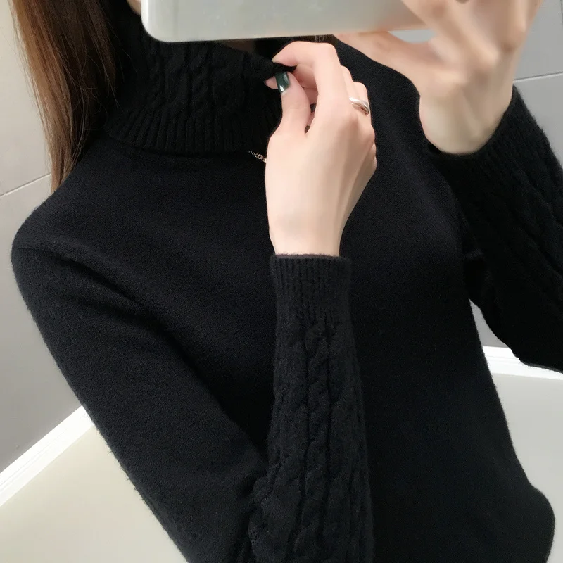 

Women Sweater Turtleneck Pullovers Autumn Winter Sweaters New 2021 long sleeve Thick Warm Female Sweater Khaki