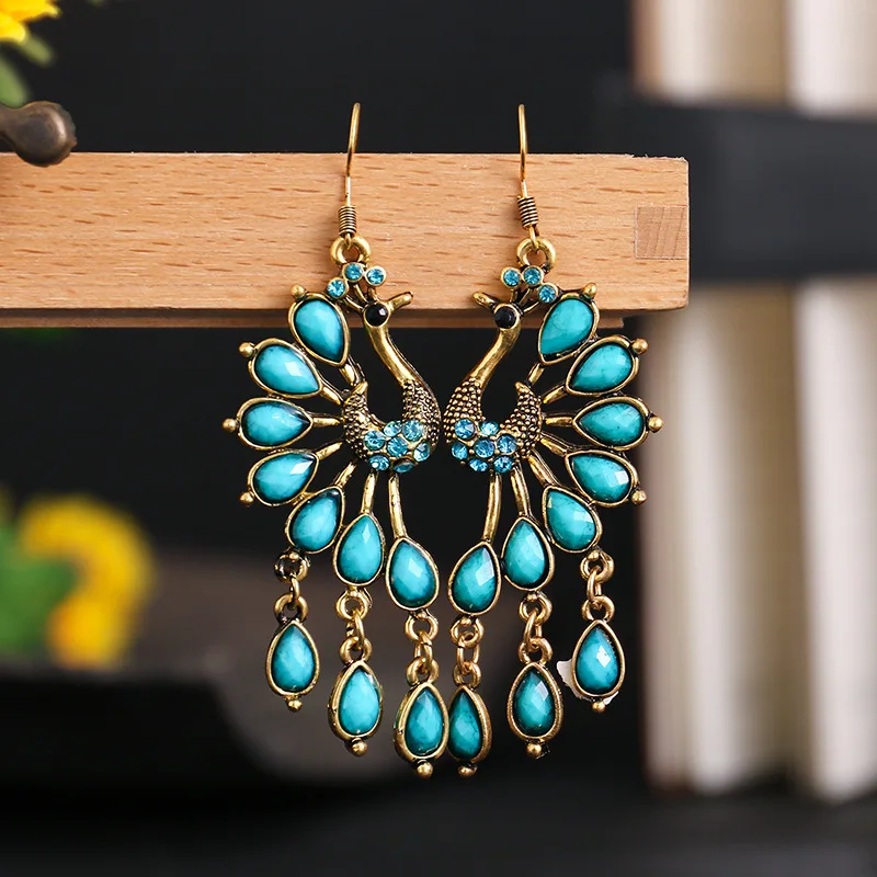 

Enamel Glaze Earrings Vintage Unusual Earrings Bohemian National Retro Peacock Long Style Women Personality Lovely Jewelry Sexy