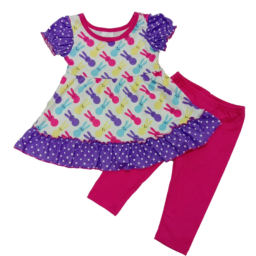 

Summer Newborn Baby Girls Clothes Set Cute Bunny Short Sleeve Tops Hot Pink Pants Kids Outfits Easter Costume 1-16T