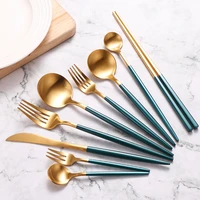 gold cutlery set 1810 stainless steel dinnerware set round handle spoon fork knife kitchen set matte silverware tableware set