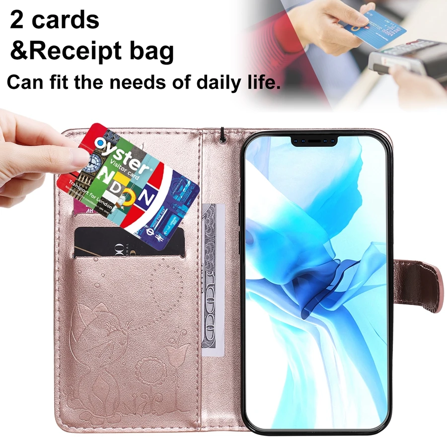 Кожаный модный чехол-кошелек Cat and Bee для iPhone 13 Pro Max 13Mini 12 11 SE2020 X XS XR 8/7/6S Plus 5S