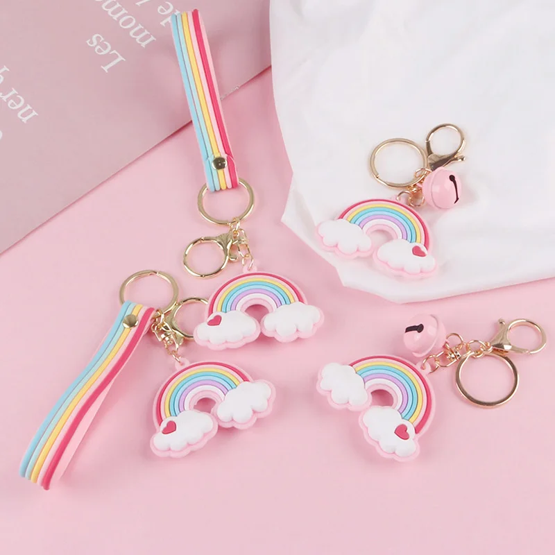 

Simulation Rainbow Cloud Keychain Cute Alloy Bell Pendant for Women Girls Kids Bag Keyring Ornament Gifts