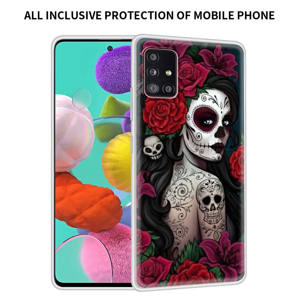 

Catrina Beautiful Rose Girl Skull Art Translucent Matte Case For Samsung Galaxy A51 A71 M30s A91 A41 A31 A21 A12 M51 M31 Cover