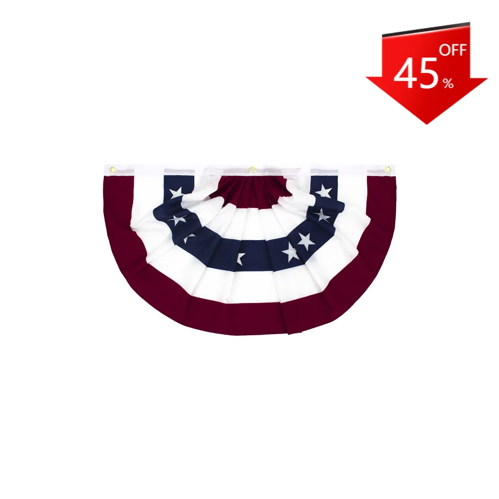 

New Embroidered Fan Shape National Flag For American Independence Day Home Decor pleated Fan bunting half of flag 45*90CM