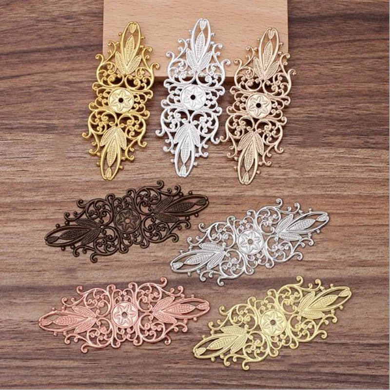 

10pcs/lot 35x87mm Copper Sheet Filigree Flower Charms Retro Flowers Jewelry Findings for DIY Pendant Necklace Headwear Making