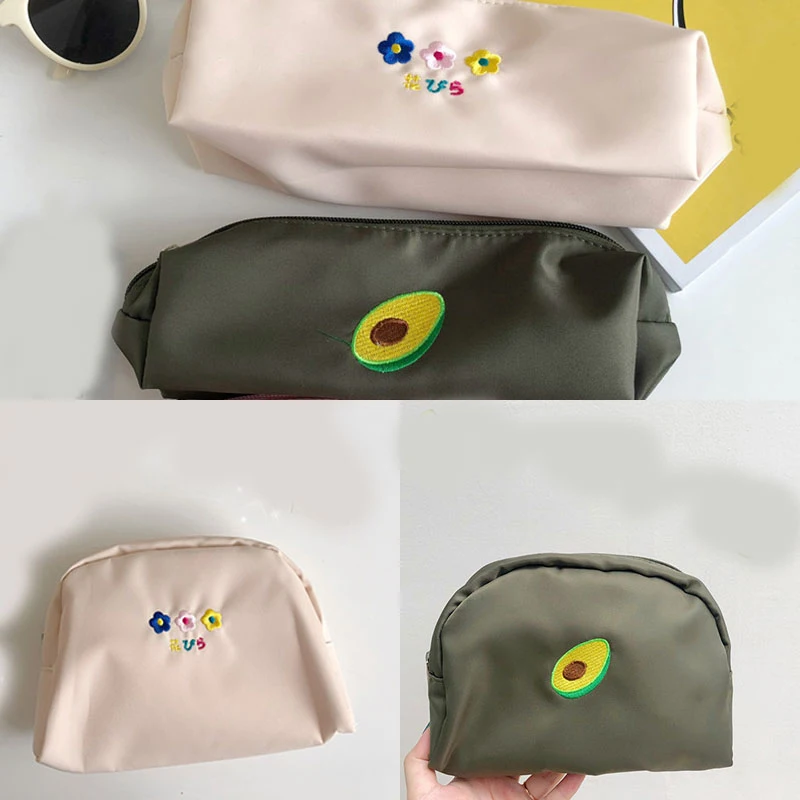 

Cartoon Small Flower Avocado Concise Embroidery Cosmetic Bag Student Large Capacity Canvas Pencil Case School Stationery bag