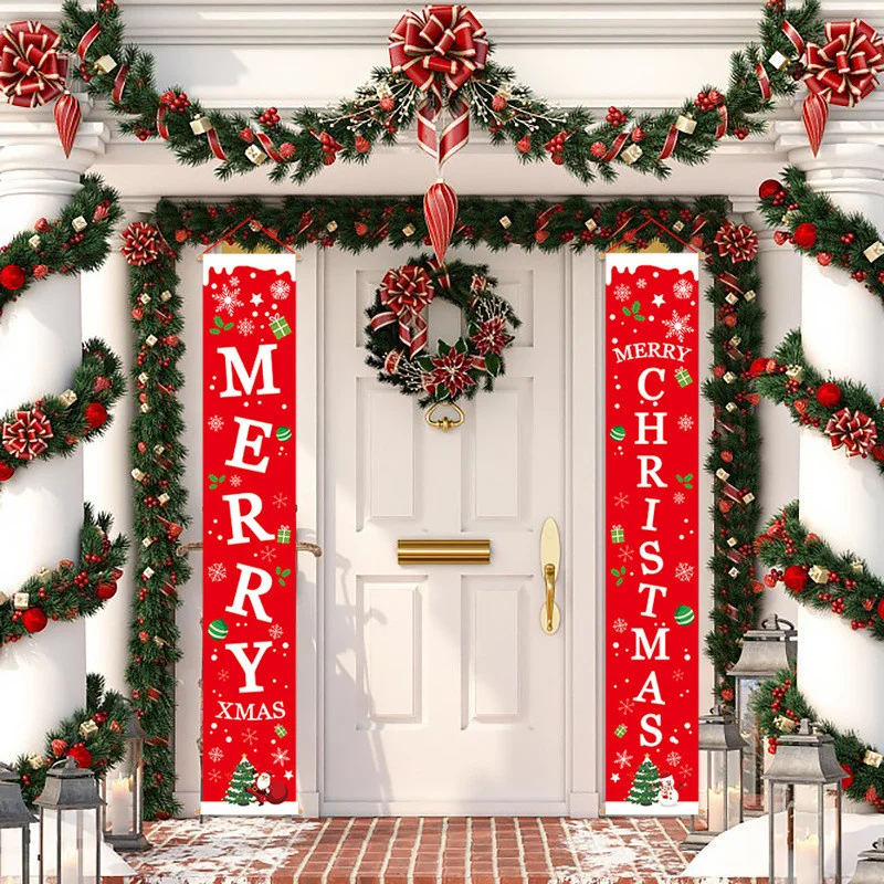 

Merry Christmas Banners Couplet Porch Sign Hanging for Holiday Home Wall Front Door Garden Yard Outdoor Party Xmas Decoration