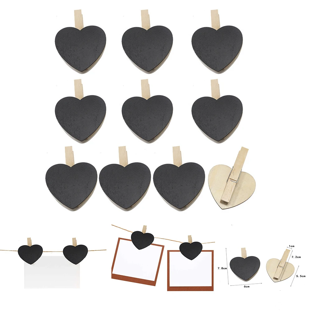 

10 Pcs Wood Clip Wooden Clips Portable Paper Clips Black Heart Shape Wood Clips Craft Clamp