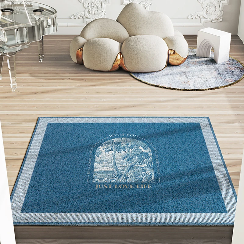 

Blue Style Entrance Front Door Mat PVC Non-slip Mat Silk Loop Dust-proof Home Door Mat Custom Bedroom Kitchen Living Room Carpet